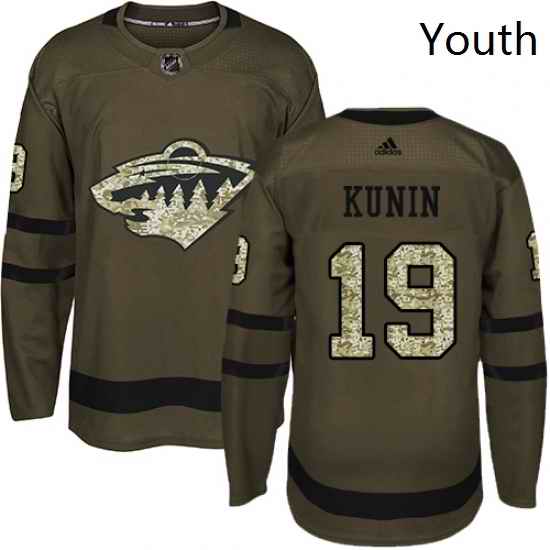 Youth Adidas Minnesota Wild 19 Luke Kunin Authentic Green Salute to Service NHL Jersey